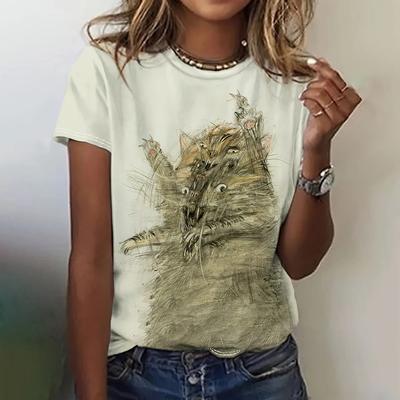 Модная женская футболка Stray Line Cat, забавная повседневная футболка с круглым вырезом и короткими рукавами, летняя женская футболка
