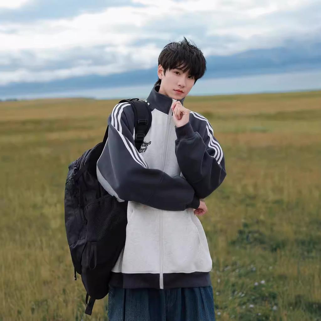 Кардиган-жакет с тремя полосками, мужской, осенне-зимний, с воротником, спортивный