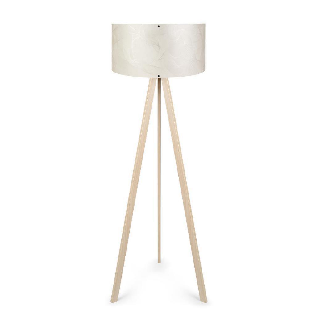 Pratik Ahşap Krem Üç Ayaklı Lambader Krem Dallı Pvc Silindir Başlık Salon Yatak Odası Köşe Lambası