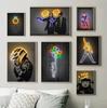 Neon Effect Motorcycle Helmet Music Movie Star Canvas Painting Poster and Prints Wall Art Picture for Bar Room Home Decoration