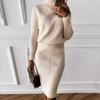 Autumn Women Sweater Dress Ladies Elegant Turtleneck Solid Color Pullover Knitted Tops Skirt Set 2 Piece Set Casual Outfits