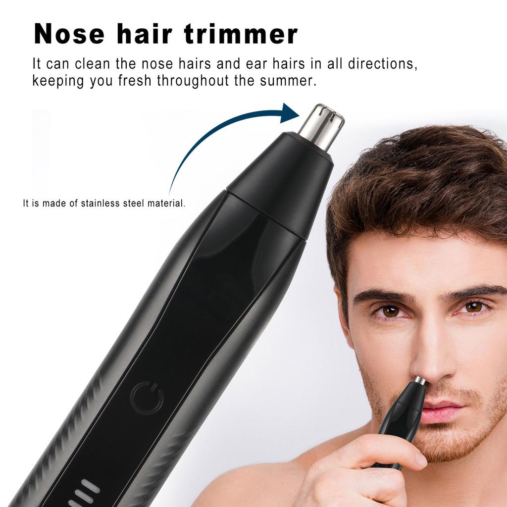 2-in-1 Electric Nose Hair & Eyebrow Trimmer - Rechargeable, Detachable Washable Head, 50-Day Battery Life