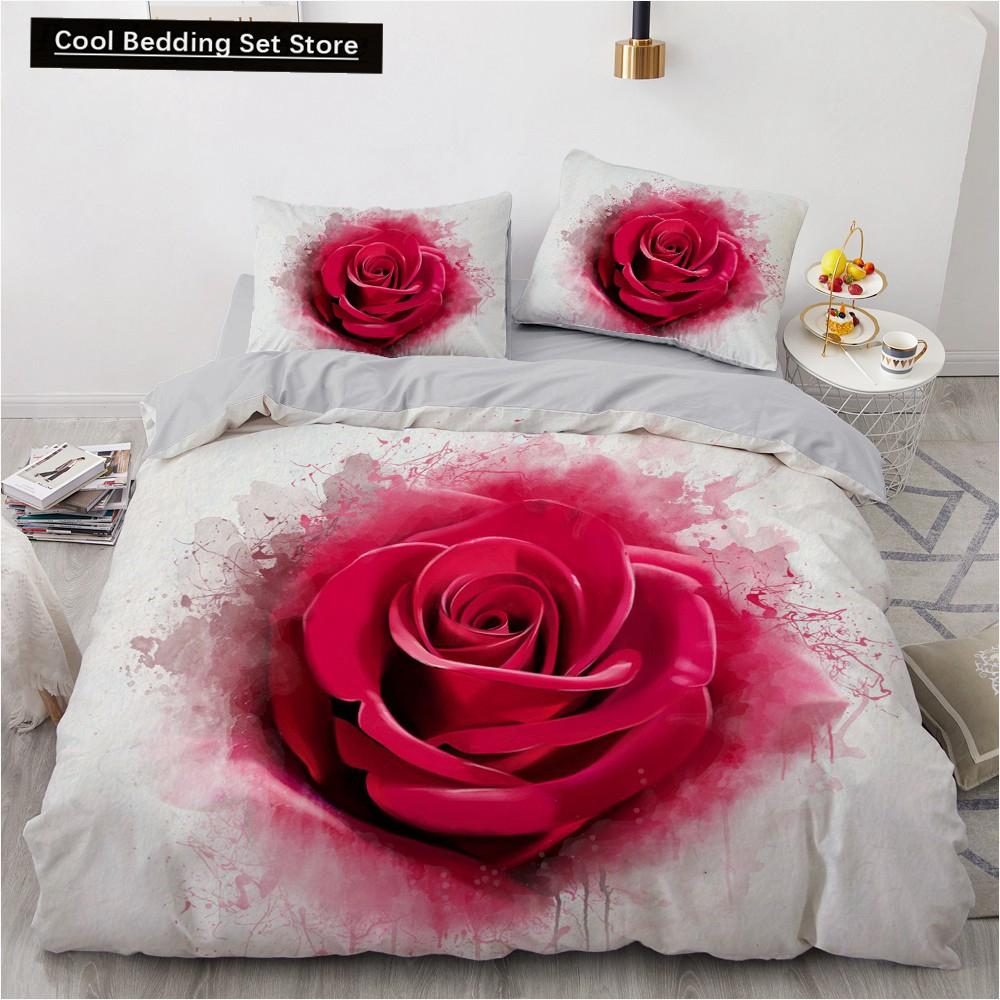 Пододеяльник Golden Red Rose King Queen Романтический комплект постельного белья с цветочным принтом Цветы ко Дню святого Валентина Пододеяльник из полиэстера