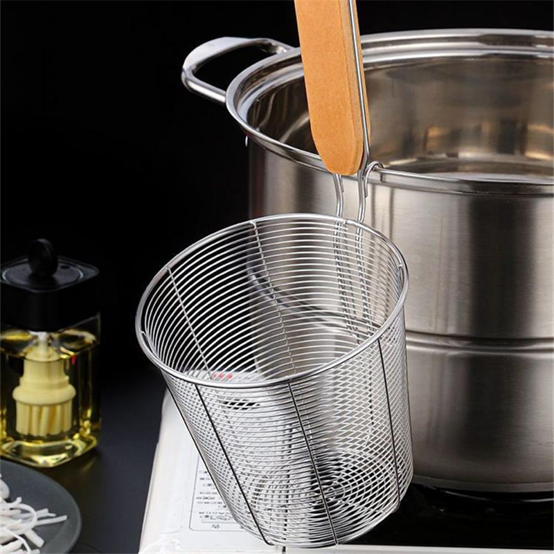 Дуршлаг для горячих горшков из нержавеющей стали с деревянной ручкой, фильтр-шумовка для еды, подвесная корзина для жарки, кухонное сито для приготовления пищи, ложка