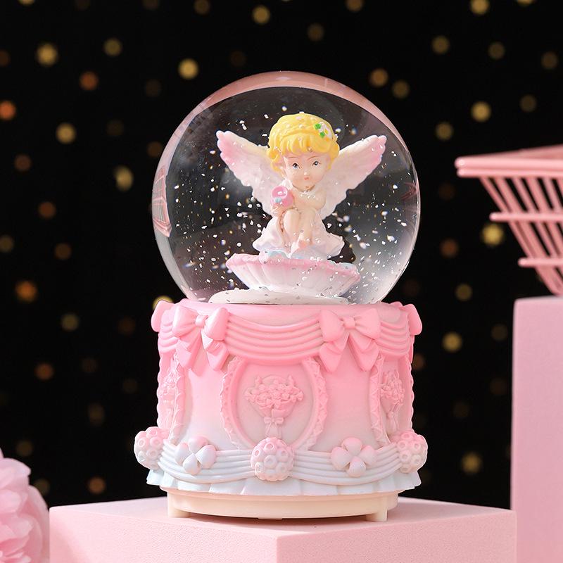 Cartoon Couple Crystal Ball Resin Snow Globe Music Box Toy