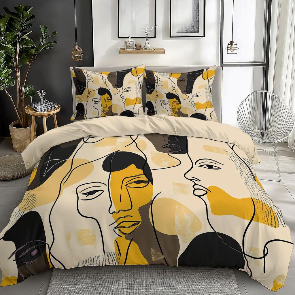 Human Face Comforter Cover Sets For Teens Lightweight Down Quilt Covers Abstract Shape Face Pattern Bedspread Cover No Comforter
