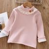 Girls' Winter Velvet Lace Turtleneck Knit T-Shirt