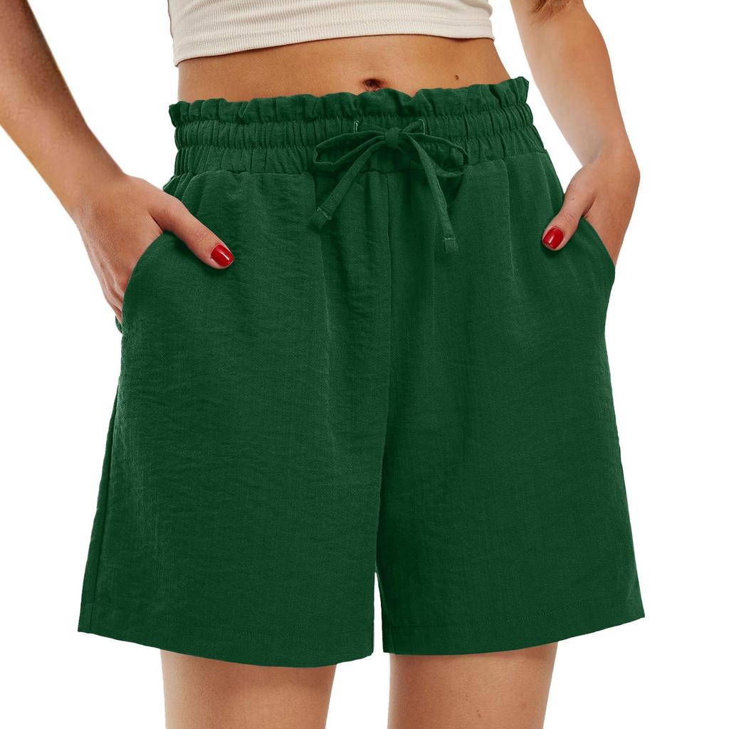 Women's Fashion Loose High Waist Drawstring Solid Color Small Pocket Casual Shorts