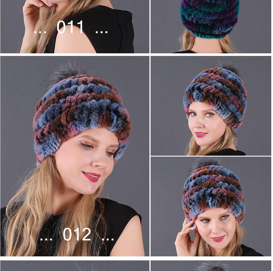 Женская меховая шапка из кролика рекс и помпоном из лисьего меха для осени и зимы