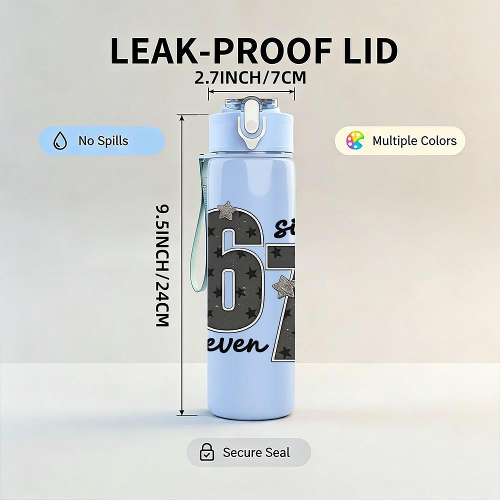 1PC Big 67 Number Retro Text Print 750ml Color Plastic Sports Water Bottle Leakproof Flip Straw Lid Suitable for Sports Office Home Use