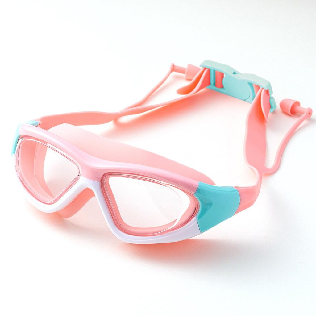 Children's High-definition Waterproof And Anti Fog Swimming Large Frame Glasses, Convenient Goggles Silicone Connected Earplugs