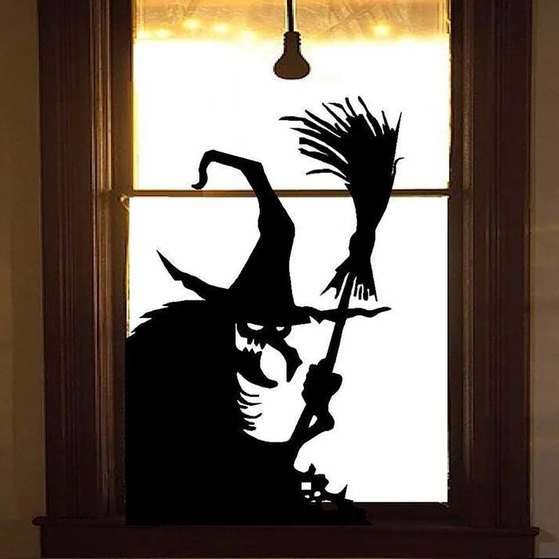 Halloween Door Window Decoration Sticker Scary Witch Ghost Horror Party Supplies Window Decoration Static PVC Wall Stickers