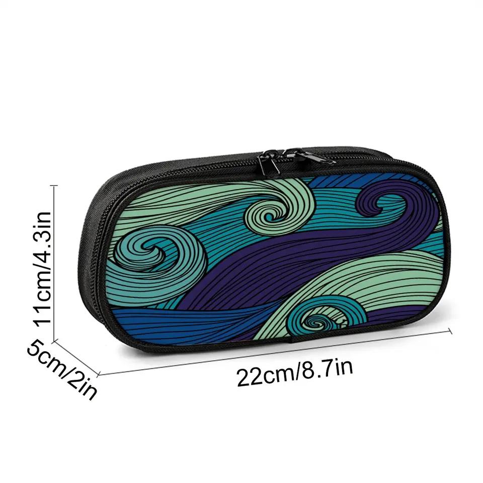 Wave Print Layered 3D Cartoon Fabric Pencil Case & Pen Bag Best Gift for Boys/Girls School & Office Use
