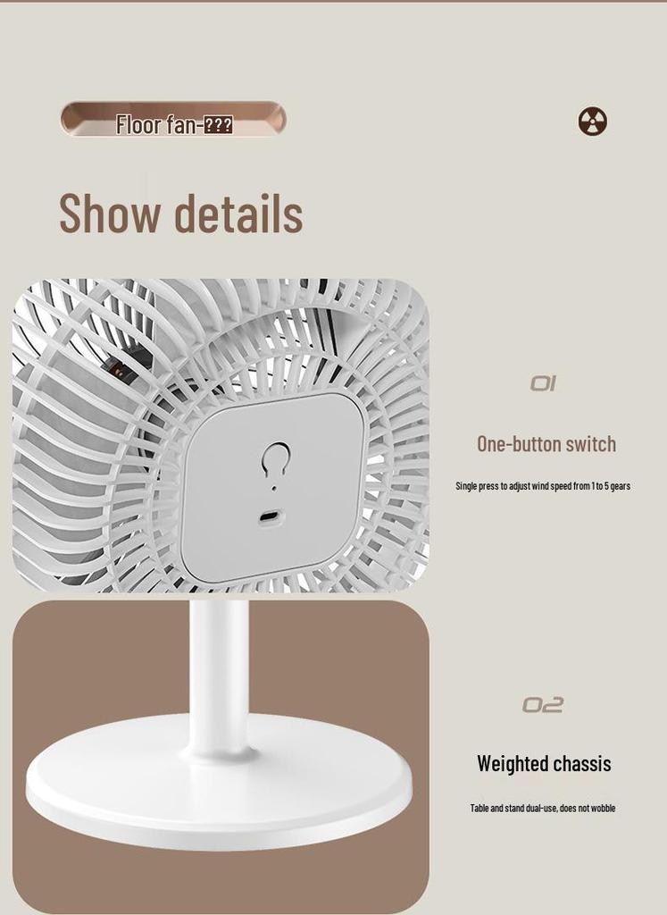 Rechargeable Vertical Floor and Desktop Circulation Fan for Home and Office
