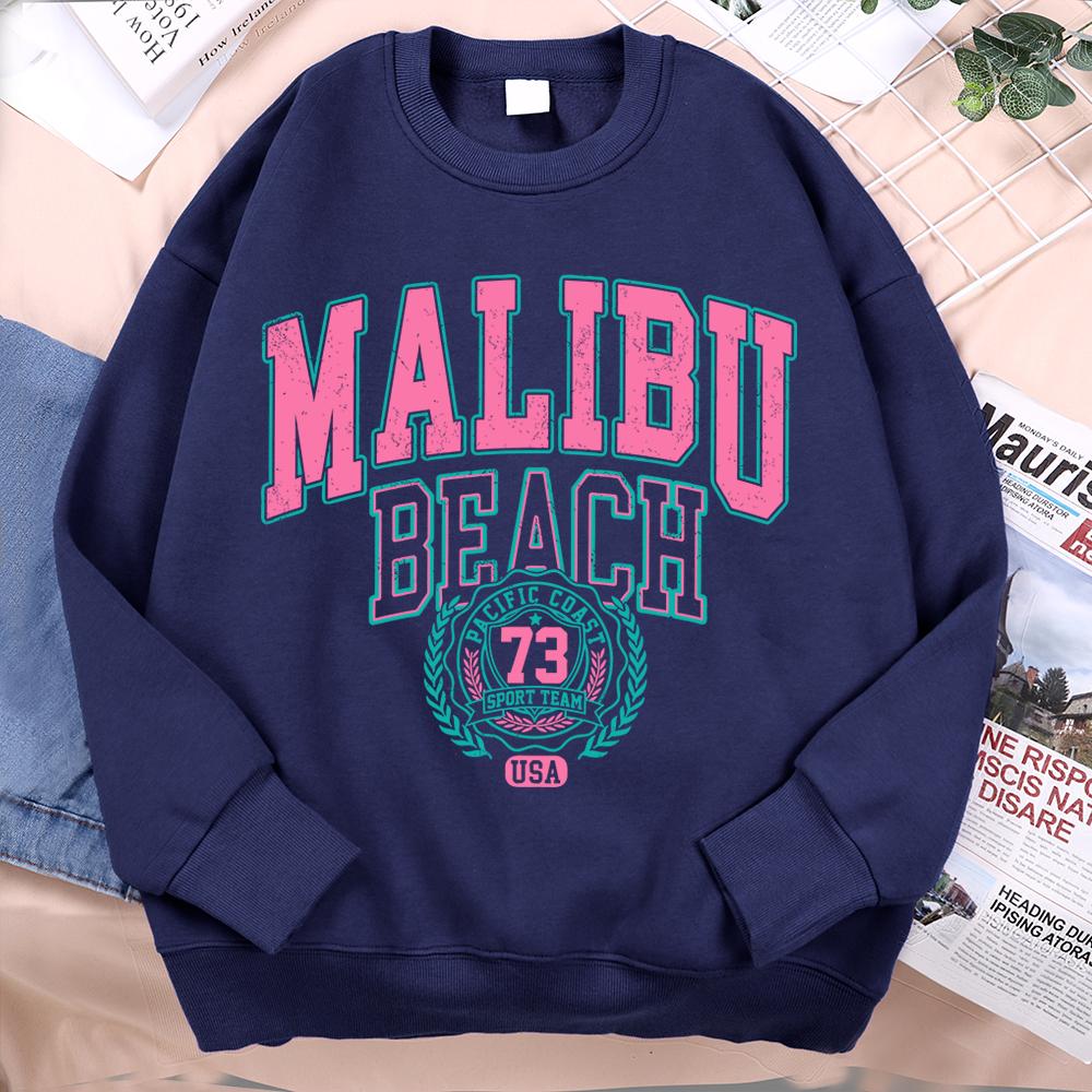 Худи Malibu Beach Usa 73 Мужская Женская Свободная Толстовка Креативность Круглый Вырез Толстовки Уличная Мода Оверсайз Худи Пара Спортивная Одежда