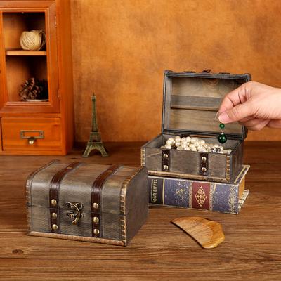 Органайзер для ювелирных изделий, винтажная большая емкость, антикварная деревянная мини-шкатулка для хранения сокровищ для дома