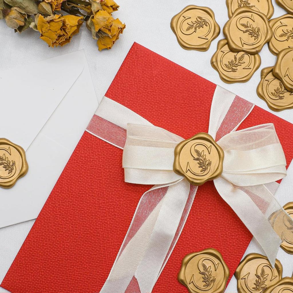 100 Pack Letter S Wax Seal Stickers - Antique Gold Botanical Leaves Initial Alphabet Self-Adhesive Wax Stickers for Wedding Part