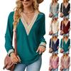 Plus Size Lace Patchwork V-neck Loose Long Sleeved T-shirt
