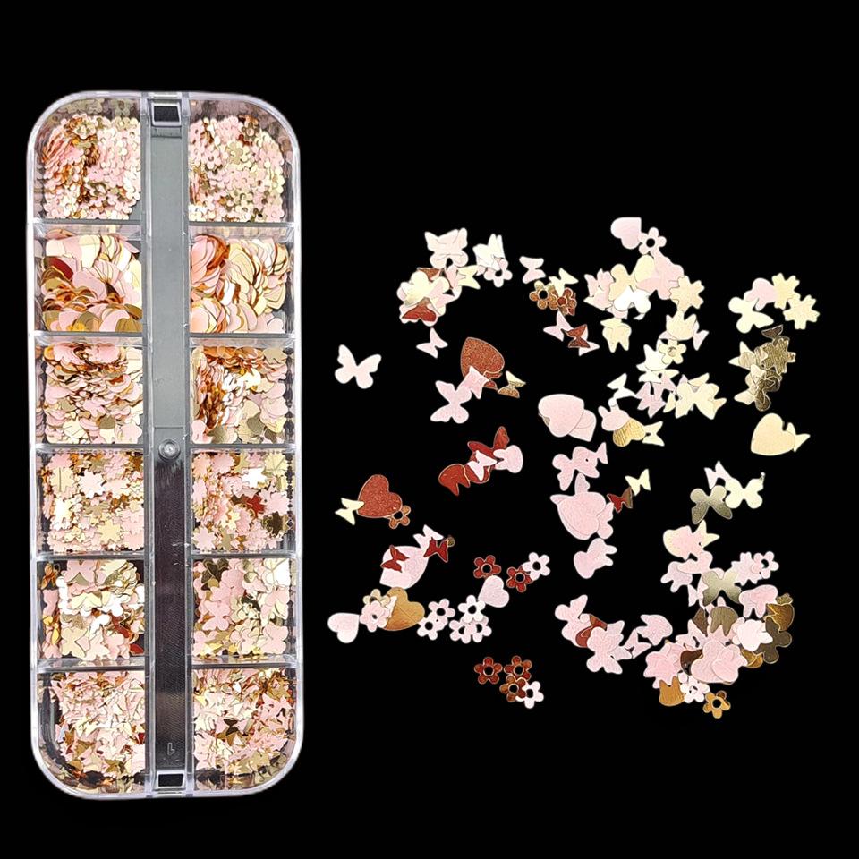 12-Grid Rose Gold Butterfly & Cherry Blossom Glitter Nail Art & Eye Makeup Stickers