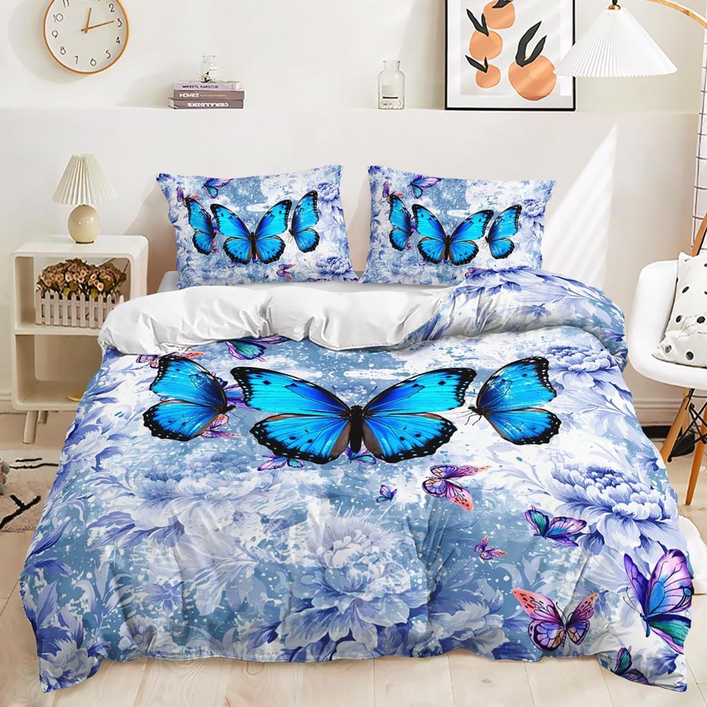 Bedding Set Blue Flower Butterfly Flower