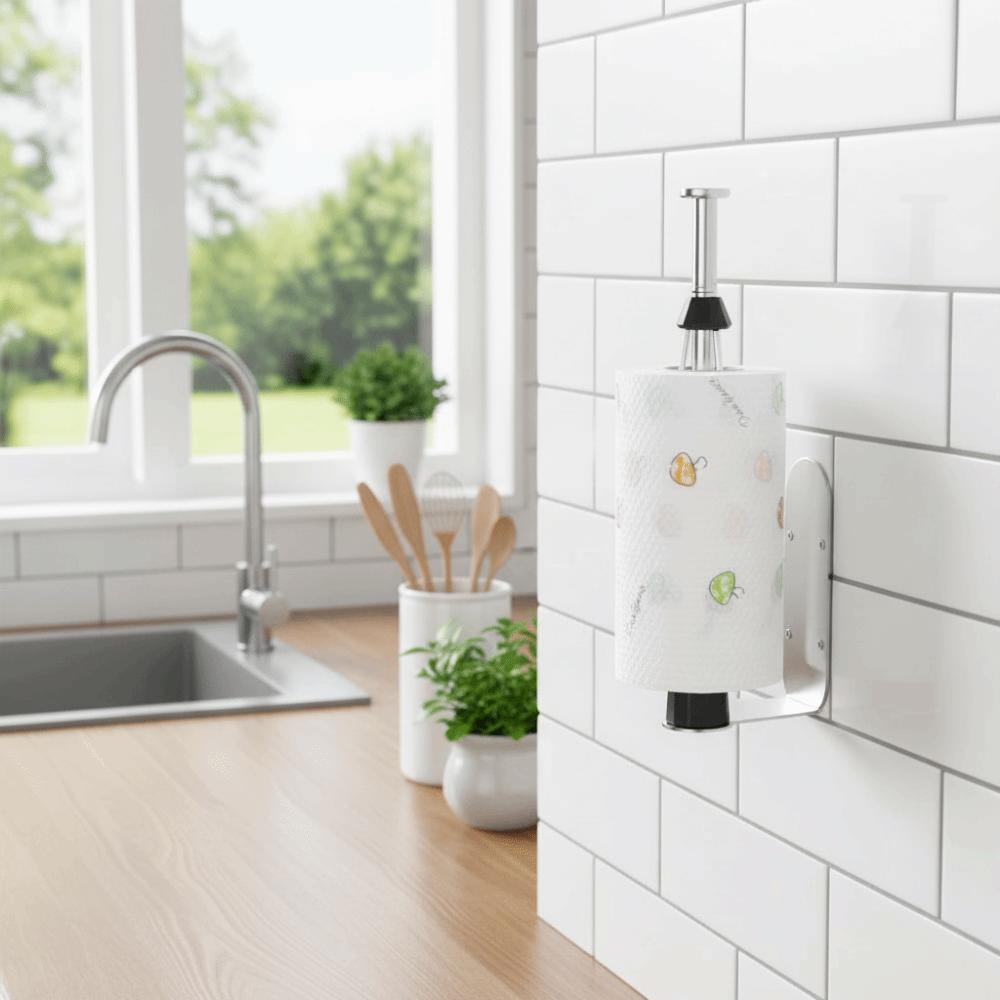 Adhesive Wall Mount Paper Towel Holder Punch-Free Roll Paper Dispenser  Bathroom