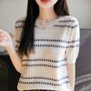 Women's Spring and Summer New Round Neck Short-sleeved Knit Sweater Hollowed Out Pullover Andy Velvet Fashion Jacquard Top Bottoming