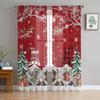 Christmas Snow Scene Snowflakes Gnome Red Yarn Curtain Window Tulle Curtains For Living Room Kitchen Window Sheer Voile Curtains