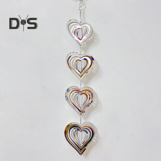 Metal Bird Reflector Wind Spinner Double-Sided Highly Reflective Indoor Outdoor Garden Yard Farm Hanging Love Heart Spiral Bird Deterrent Ornament
