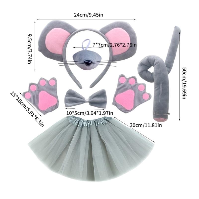 Костюм мыши на Хэллоуин, Набор для переодевания в животное, Включает ободок с ушками мыши, хвост, нос, бабочку для детской вечеринки-косплея на Хэллоуин