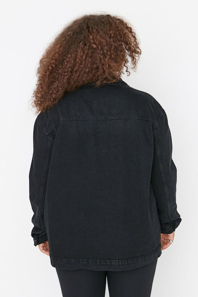 Women's Style Plus Size Anthracite Pocket Detailed Denim Jacket