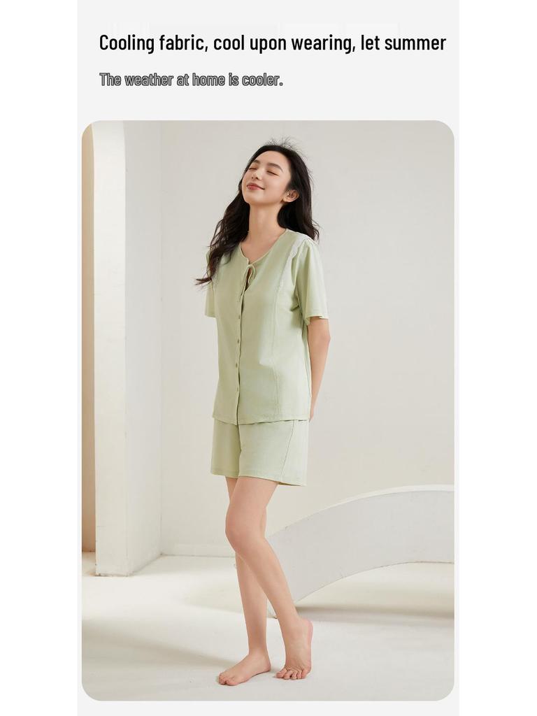 Women's Summer Antibacterial Cooling Pajama Set with Bra Pads - Short Sleeve & Shorts
