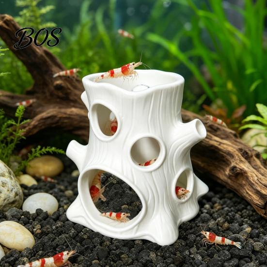 Aquarium Hideout for Small Fish 3D Printed Ornament, Tree Stump Tank Decoration Grass Tanks And Aquariums, Porous Hiding Place Shrimp, Snails