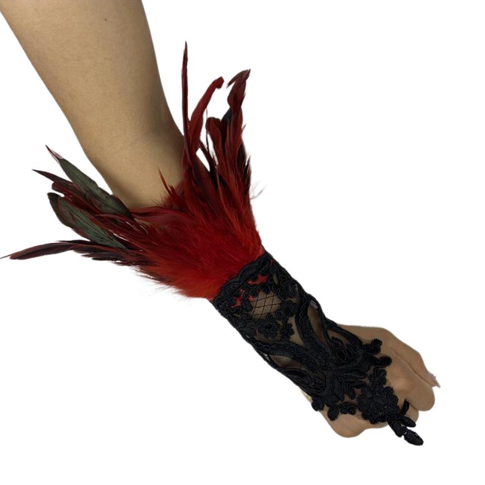 1PC Embroidery Feather Long Gloves White Black Female Mittens Wedding Gloves Party Wear