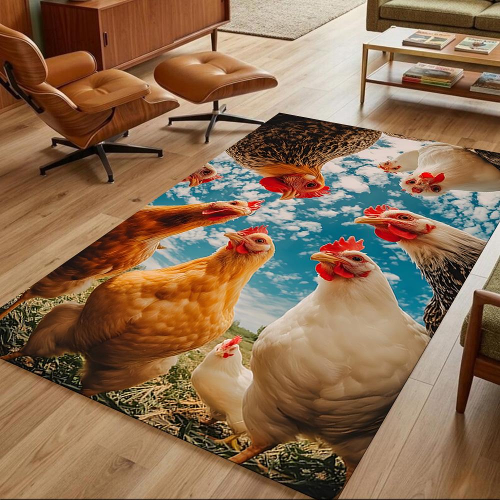Colorful Chicken Art Pattern Non-Slip Home Carpet Design for Office Decor Living Room Bedroom Gift