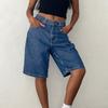 Women Baggy Denim Bermuda Shorts Vintage Straight Leg Denim Shorts Casual Knee Length Jean Jorts with Pockets