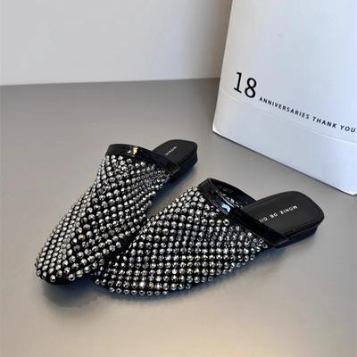 Мода 2025 Летняя мода Закрытый носок Хрустальная сетка Тапочки Подушка Бестселлер Женские Удобные Уличные Блестящие Слайды Новые Плоские Тапочки