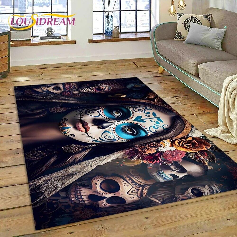 Horror Skull Girl Dead Gothic Undead Female Carpet Rug for Home Living Room Bedroom Sofa Doormat Decor,Kid Area Rug Non-slip Mat