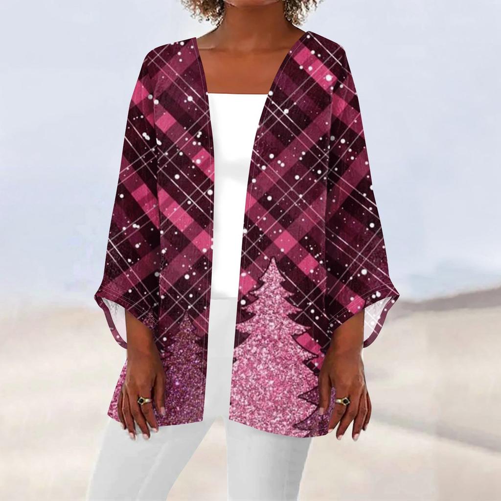 Женская повседневная мода с рождественским принтом легкая куртка средней длины кардиган