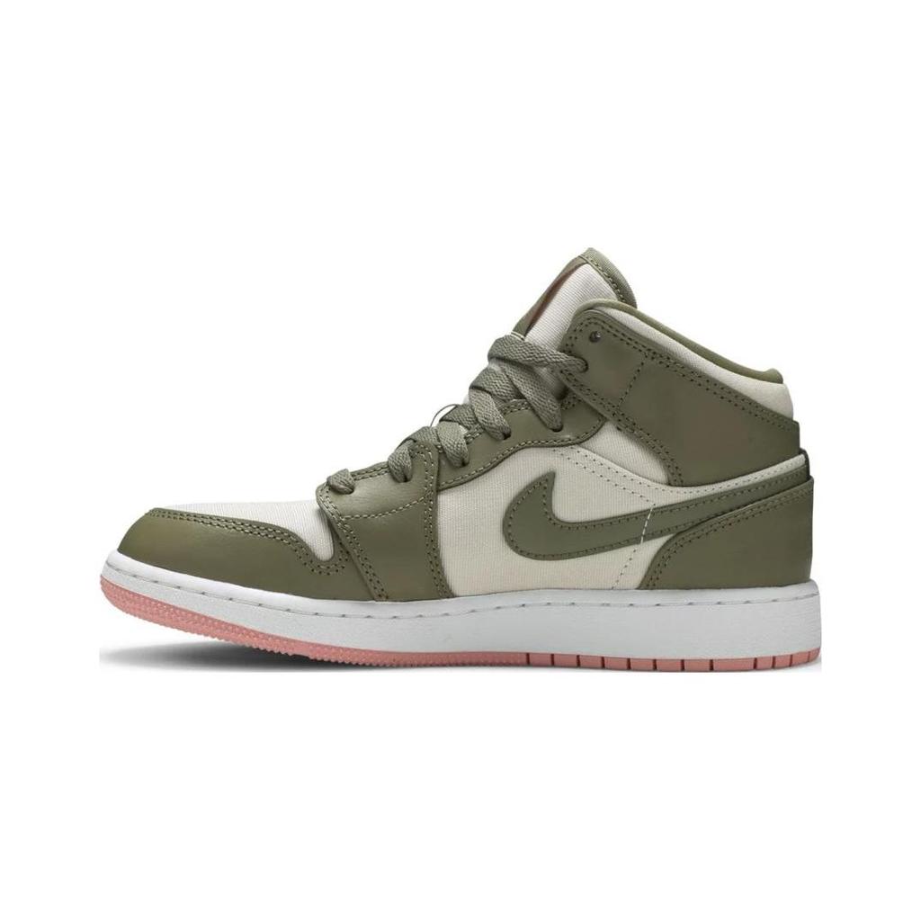 Детские кроссовки Air Jordan 1 Mid GP Trooper Bleached Coral Green Light-Orewood-Brown 640737-225