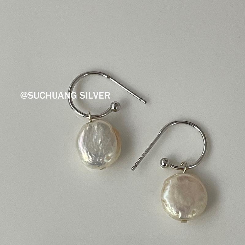 Серьги из стерлингового серебра 925 пробы с барочным жемчугом Su Chuang S925: Неправильные, Высококачественные Ретро Французские Пусеты для Женщин