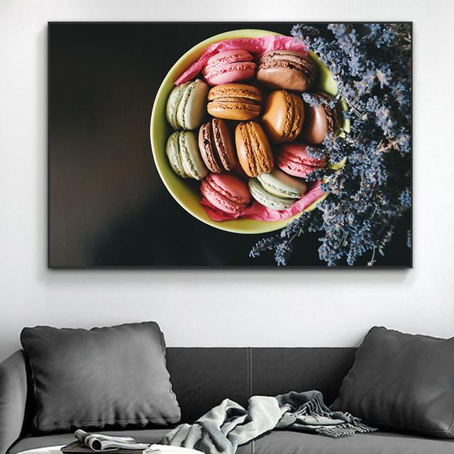Colored Red Green Macaron Oil Painting Dessert Restaurant Wall Decoration Cuadros Poster