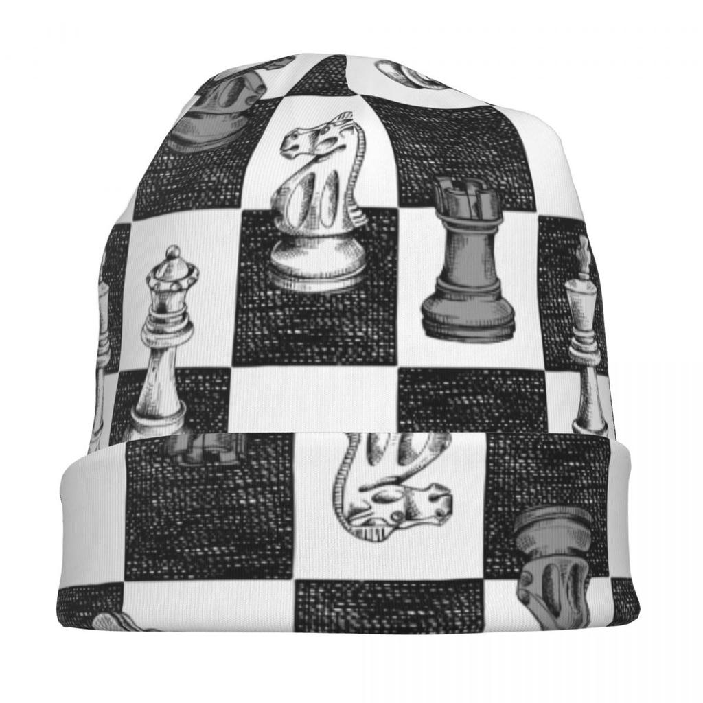 Board Game Chess Figures Checkered Accessories Beanies Black and White Checkboard Skullies Caps Stylish Hat Birthday Present