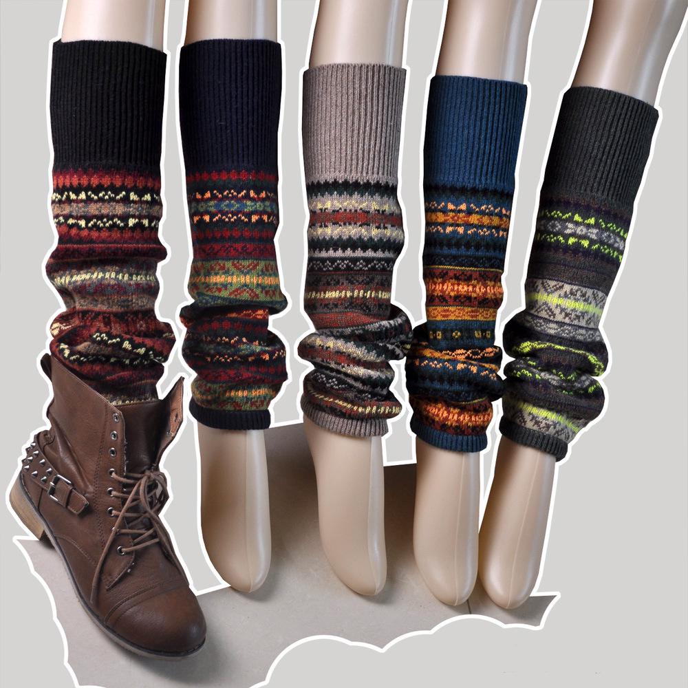 Флуоресцентные камуфляжные богемные шерстяные гетры выше колена для женщин