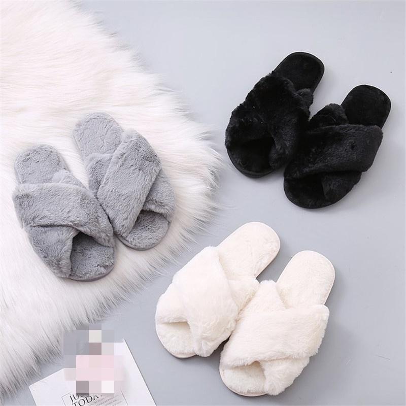 Soft And Comfy Women's Fluffy Sandals Open Toe Fur Sliders Light Pink