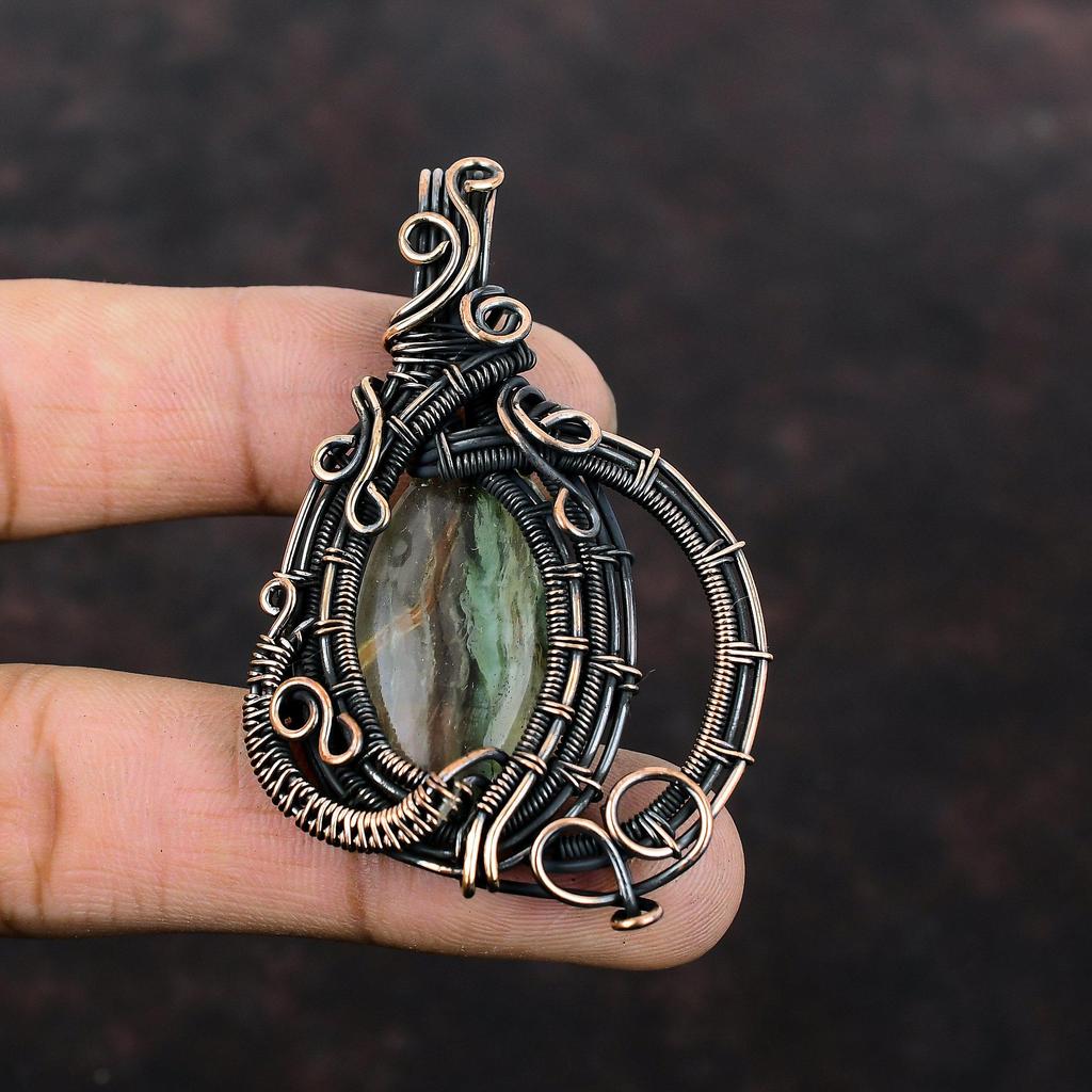 Multi Fluorite Pendant Copper Wire Wrapped Pendant Antique Copper Jewelry Handmade Boho Pendant Gemstone Jewelry For Gift Birthstone Jewelry