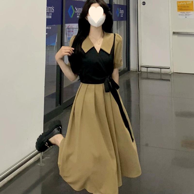 Платье-двойка в стиле французского ретро — женское, большого размера, средней длины, для лета