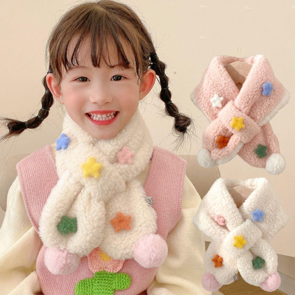 Детские зимние шарфы с крестом из искусственного кроличьего меха, детский теплый шарф для шеи Kawaii, детский шарф на шею, уличный