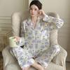 Sweet Bow Print Spring And Autumn Thin Long-Sleeved Suit Cardigan Pajamas Women'S Loungewear Can Be Worn Outside