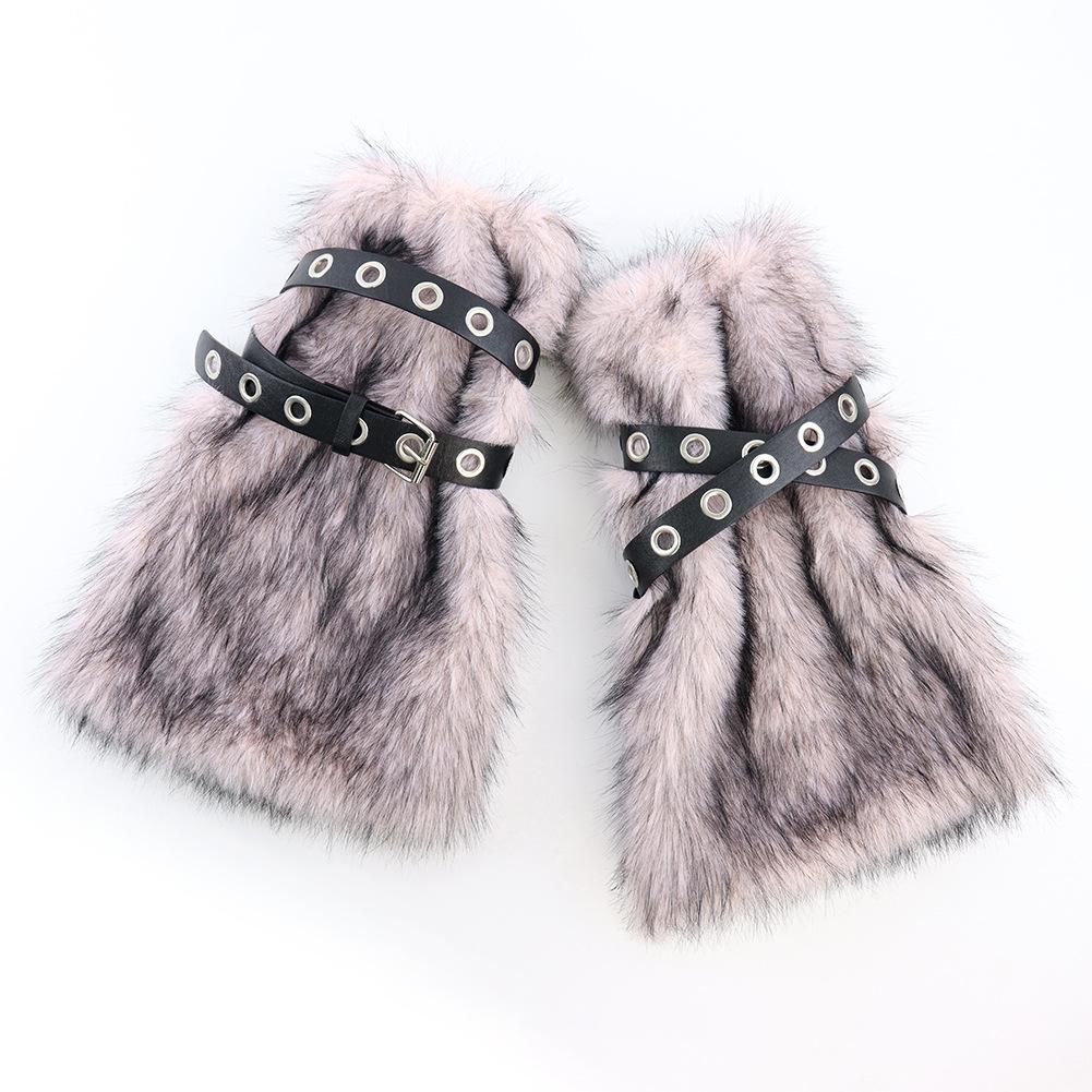 Leggings subculture y2k Personalized metal buckle plush leg warmers Spicy girl accessories outfit with long socks