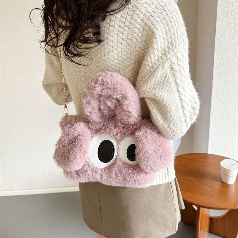 Plush Women's Bag Cute Big-eyed Dog Chain Bag New Spring Tote Bag Big-eyed Plush Bag Single Shoulder Oblique Span Bag